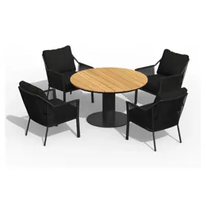 Liv Low Dining Black 5-delige tuinset met Morena Low Dining tuintafel Ø 120cm - Teak