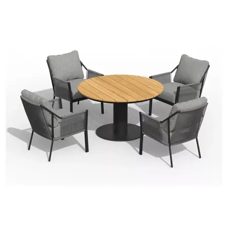Liv Low Dining Charcoal 5-delige tuinset met Morena Low Dining tuintafel Ø 120cm - Teak