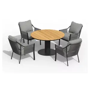 Liv Low Dining Charcoal 5-delige tuinset met Morena Low Dining tuintafel Ø 120cm - Teak