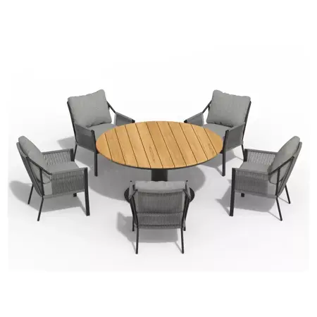 Liv Low Dining Charcoal 6-delige tuinset met Morena Low Dining tuintafel Ø 150cm - Teak