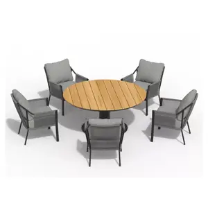 Liv Low Dining Charcoal 6-delige tuinset met Morena Low Dining tuintafel Ø 150cm - Teak