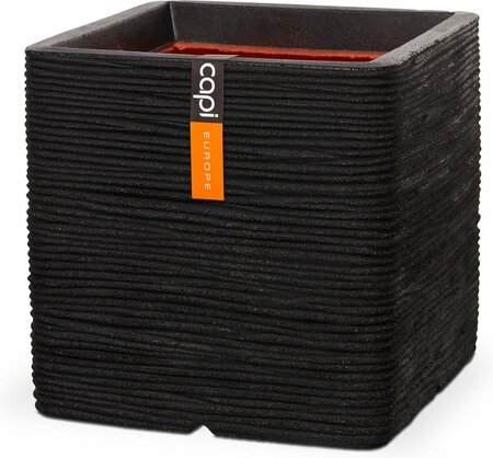 Pot vierkant Rib NL 40x40x40 zwart