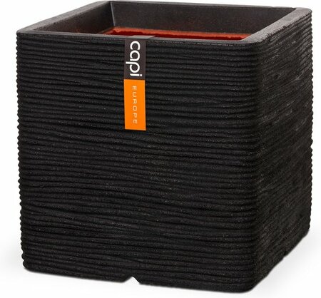 Pot vierkant Rib NL 50x50x50 zwart