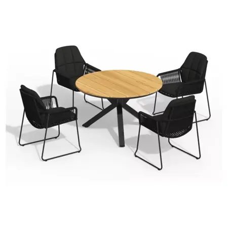 Rivera Black 5-delige tuinset met Orbital tuintafel Ø 120cm - Teak