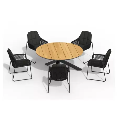 Rivera Black 6-delige tuinset met Omnigo tuintafel Ø 150cm - Teak