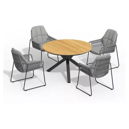 Rivera Charcoal 5-delige tuinset met Orbital tuintafel Ø 120cm - Teak