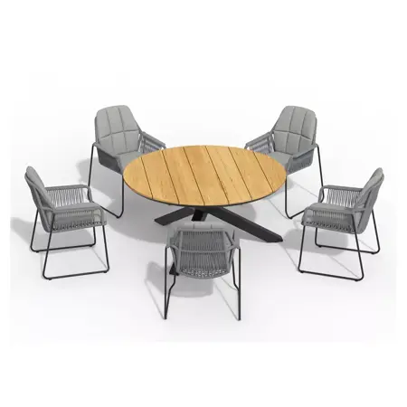 Rivera Charcoal 6-delige tuinset met Omnigo tuintafel Ø 150cm - Teak - afbeelding 3